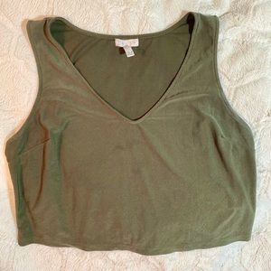 Leith Olive Green Cropped V-Neck Tank Top